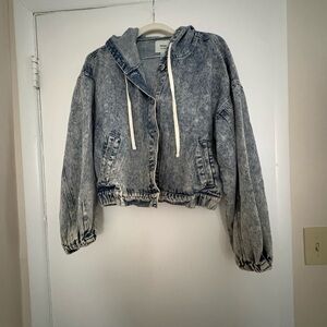 Forever 21 Blue Acid Wash Hooded Jean Jacket